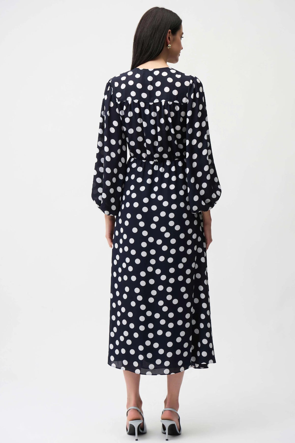 Georgette Dot Print Wrap Dress With Puff Sleeves