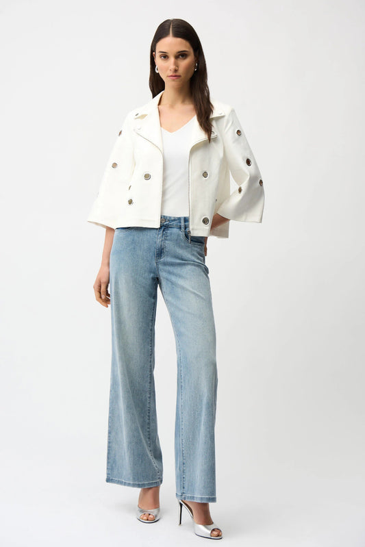 Joseph Ribkoff Foiled Faux Suede Swing Jacket With Eyelets
