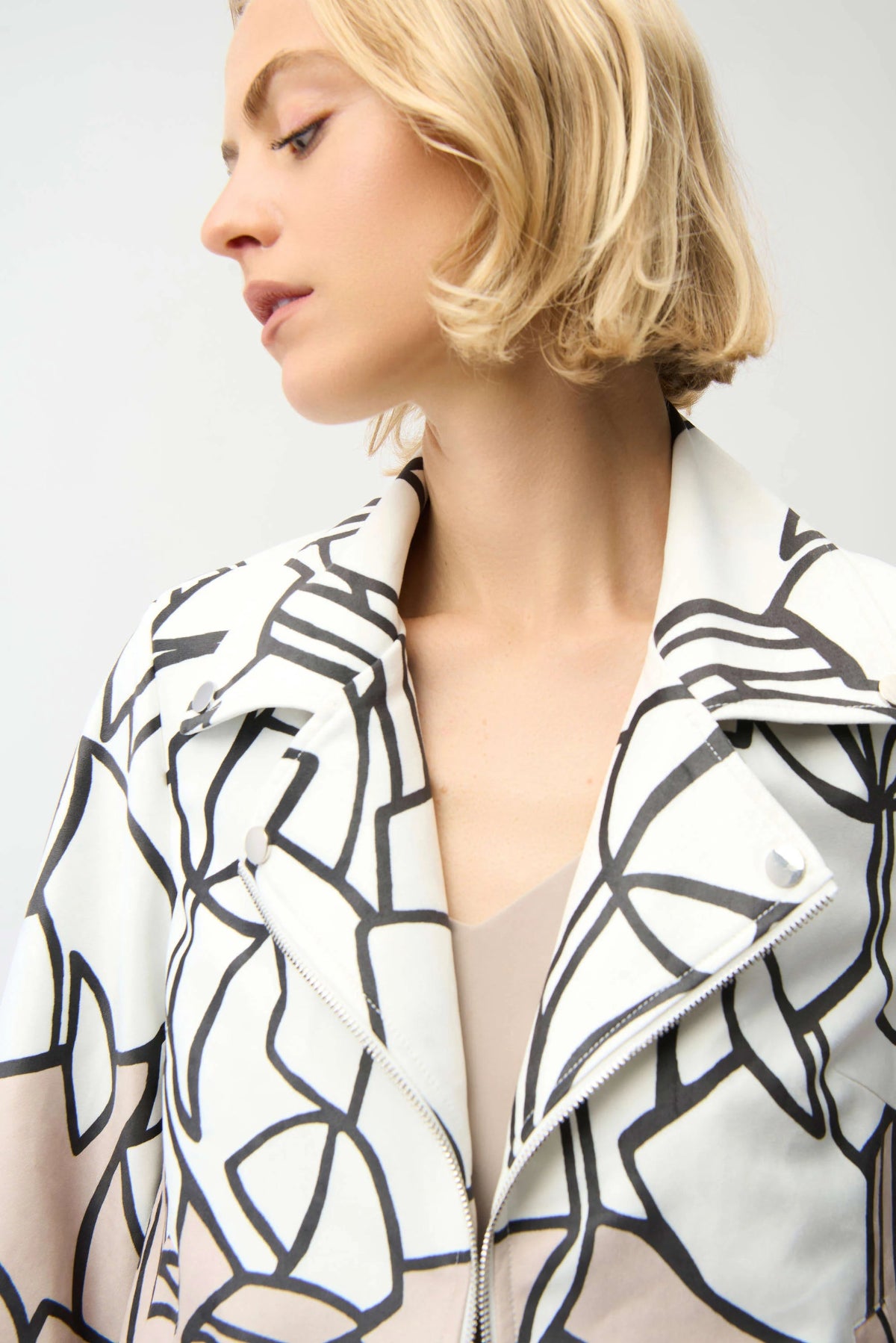Faux Suede Abstract Print Swing Jacket
