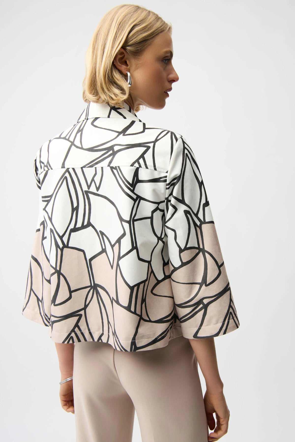 Faux Suede Abstract Print Swing Jacket