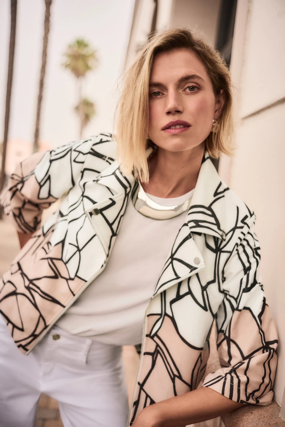 Faux Suede Abstract Print Swing Jacket