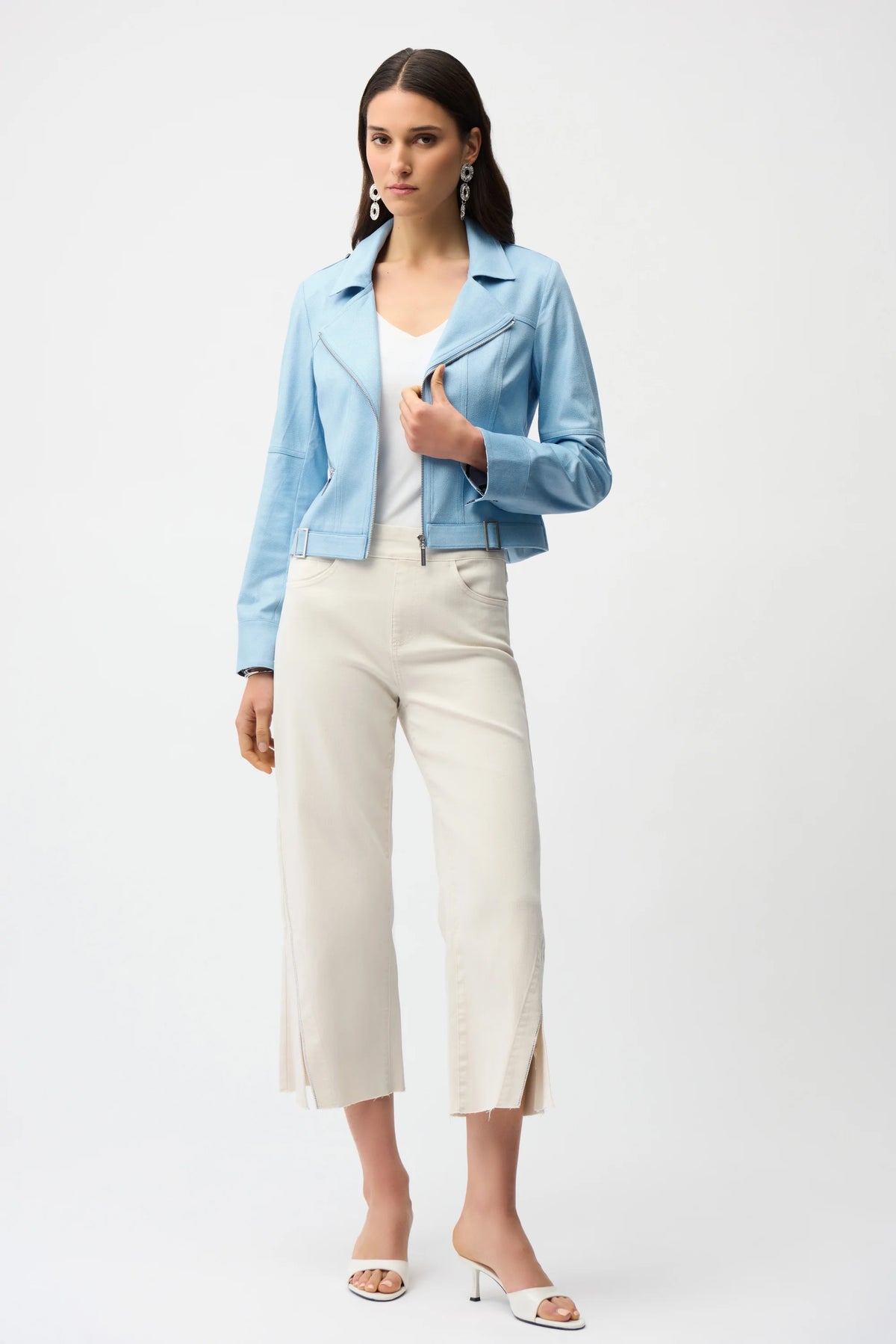 Sky Blue Faux Suede Fitted Jacket - Lucindas on-line