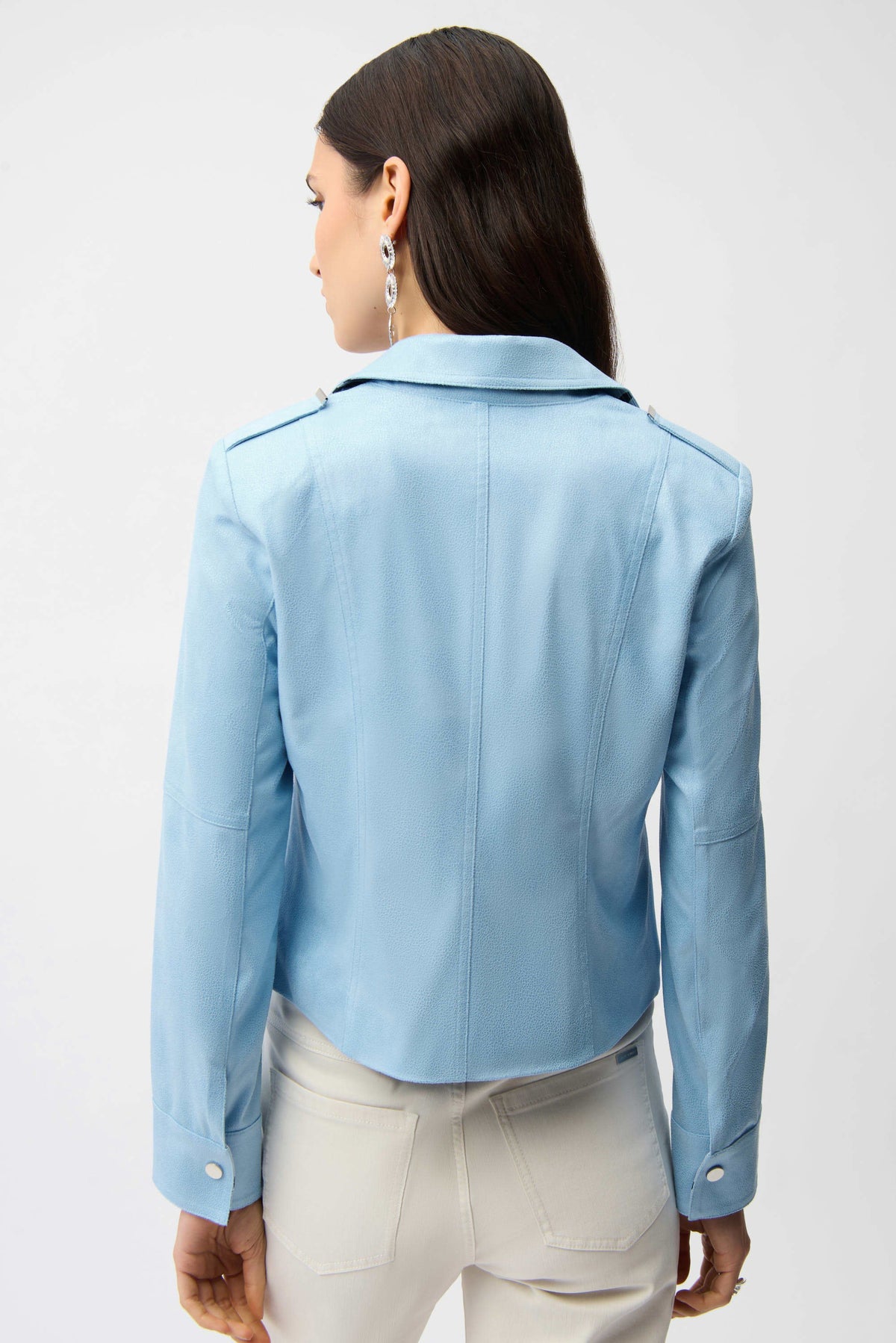 Sky Blue Faux Suede Fitted Jacket - Lucindas on-line