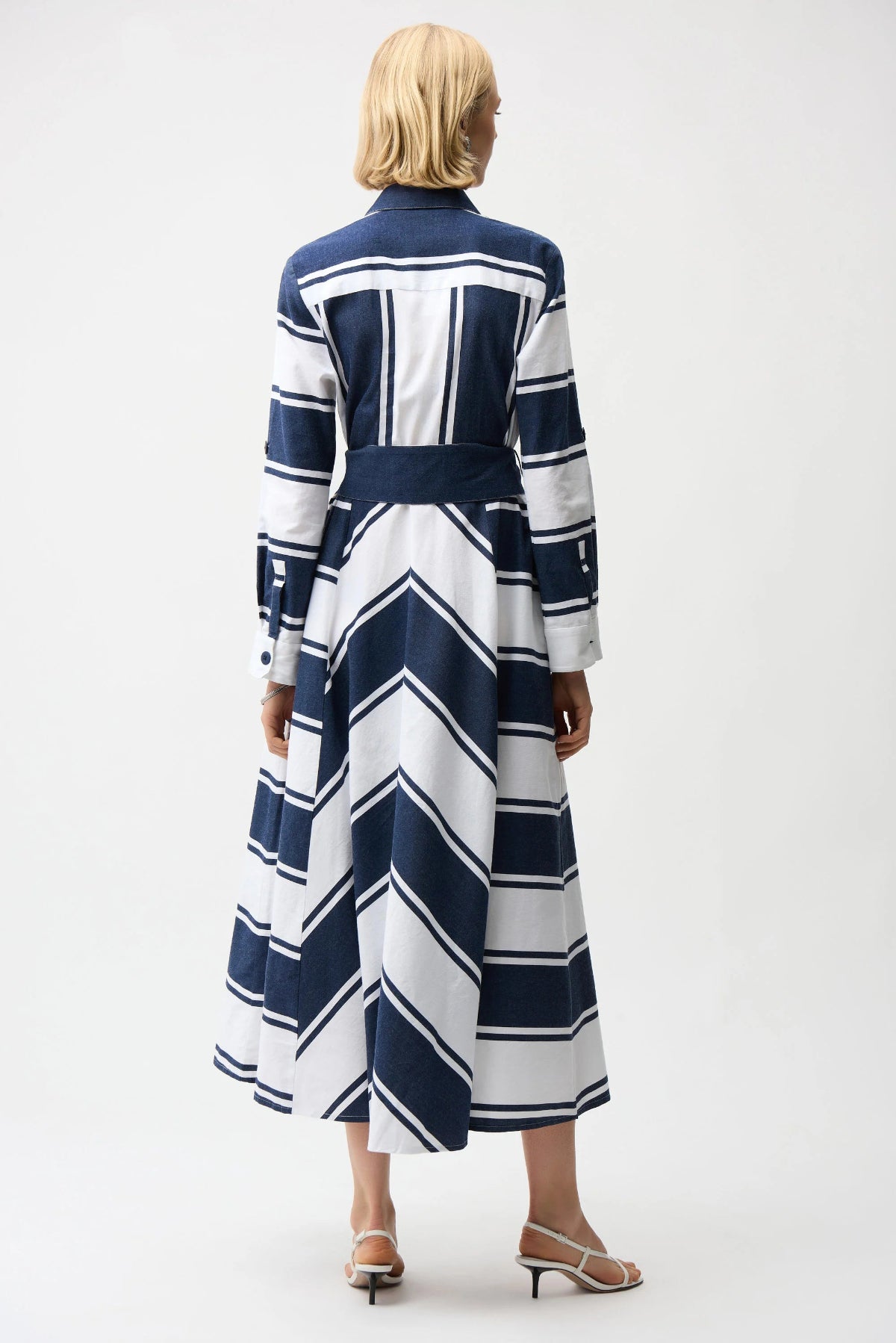 Cotton Stripe Print Fit and Flare Shirt Dress