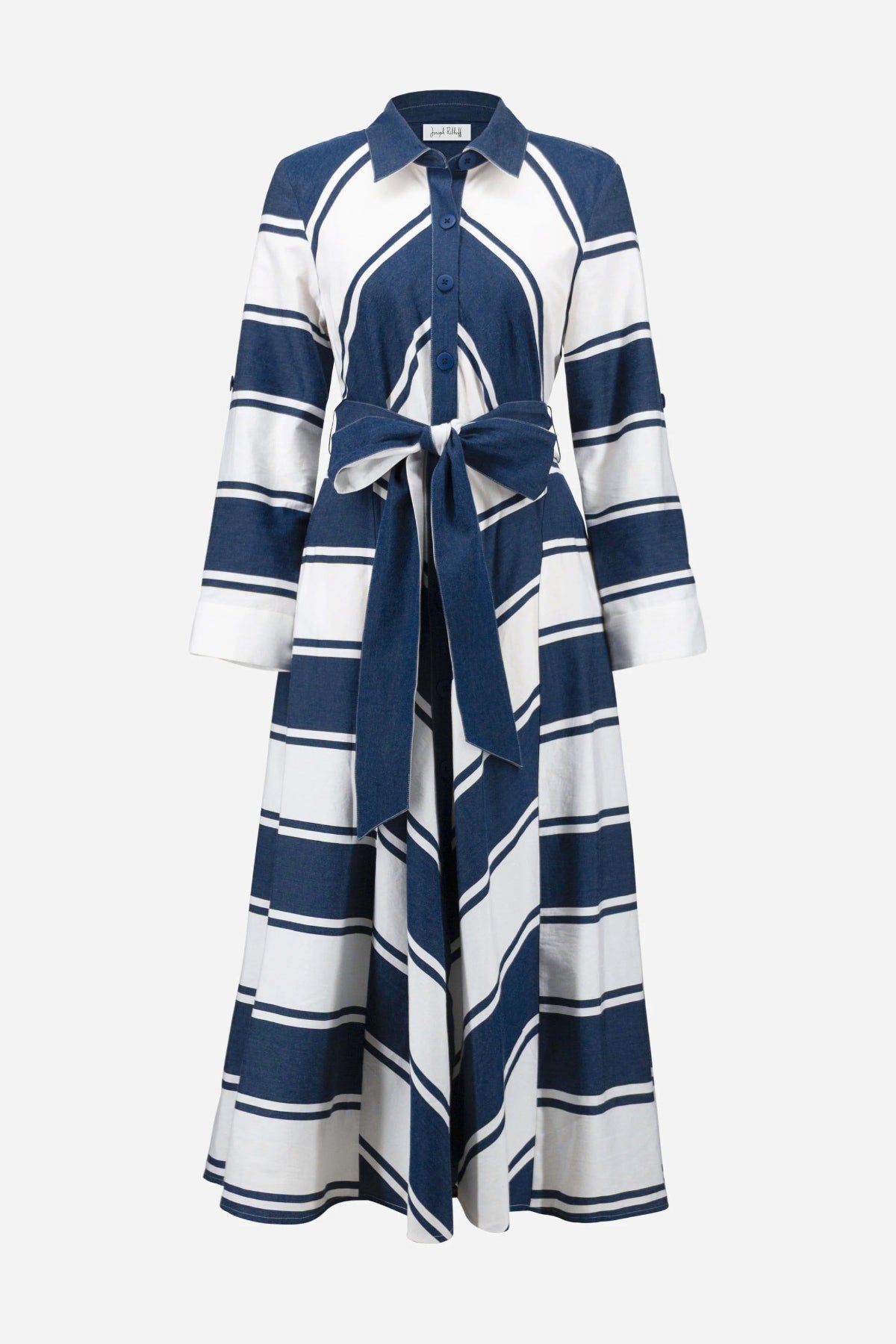 Cotton Stripe Print Fit and Flare Shirt Dress