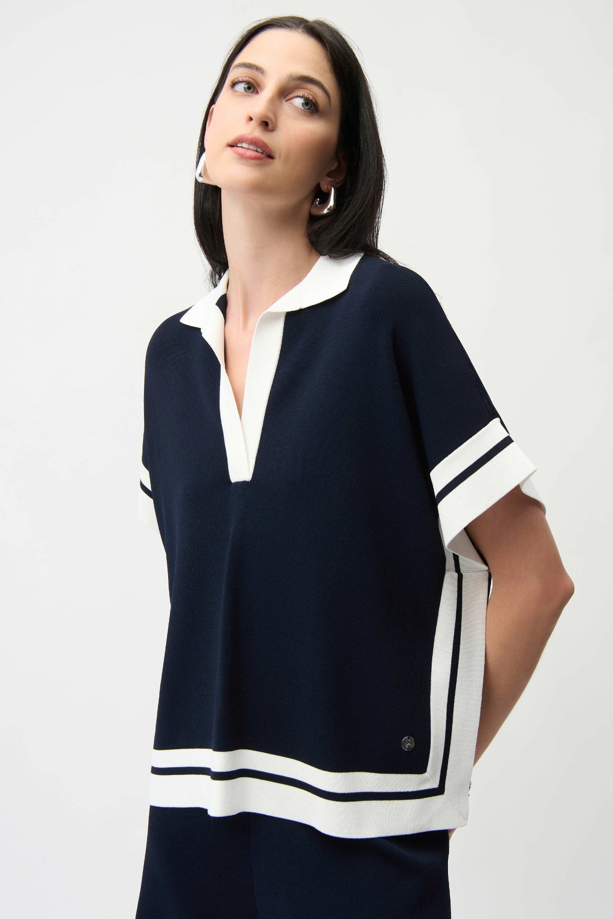 Joseph Ribkoff Viscose Blend Boxy Top With Stripe Detail