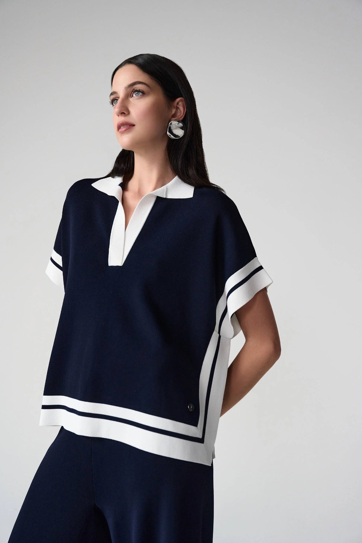 Joseph Ribkoff Viscose Blend Boxy Top With Stripe Detail
