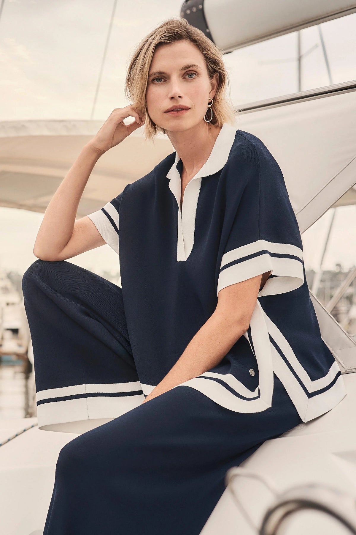 Joseph Ribkoff Viscose Blend Boxy Top With Stripe Detail