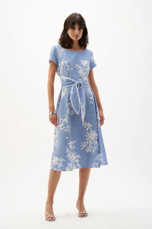 Joseph Ribkoff Seersucker Floral Print Fit And Flare Dress