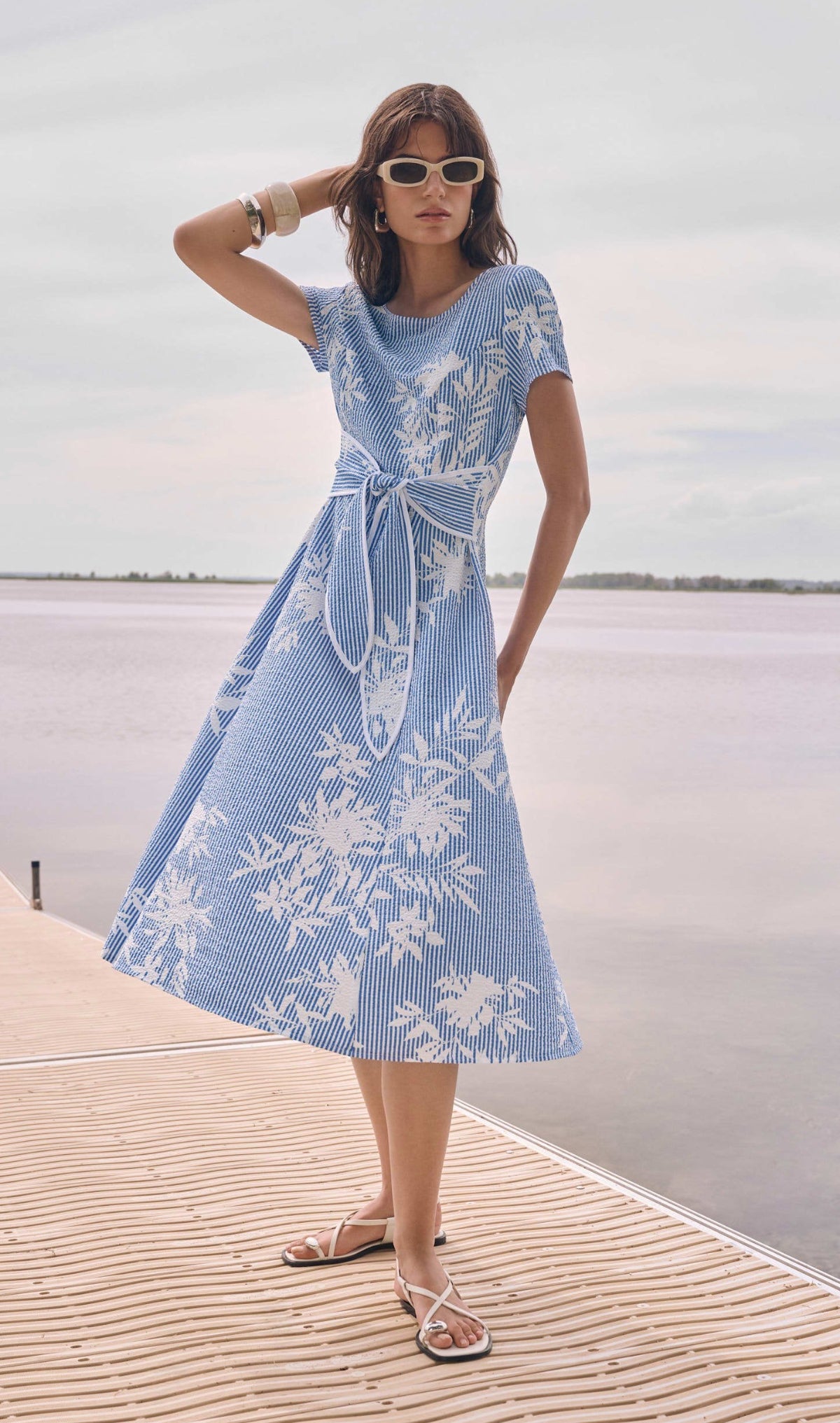 Seersucker Floral Print Fit And Flare Dress Lucindas on-line Seersucker Floral Print Fit And Flare Dress Lucindas on-line