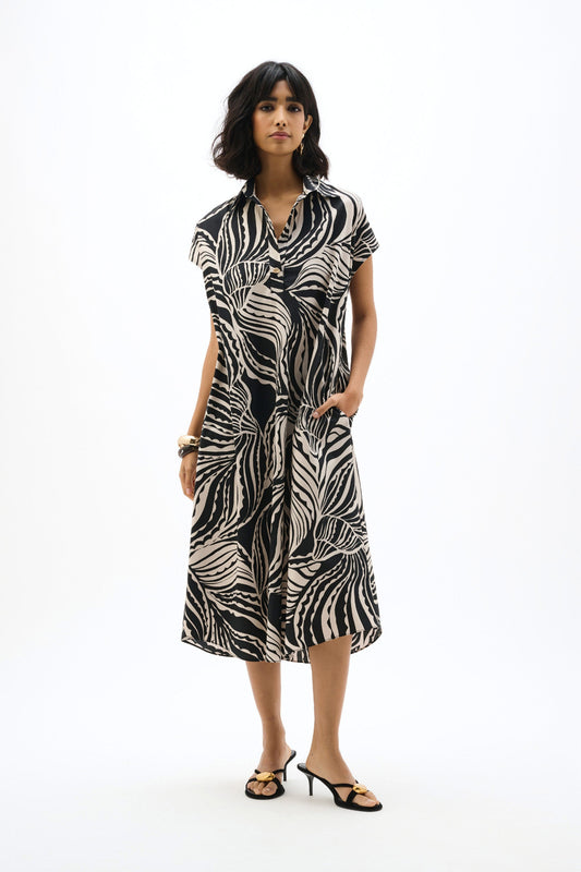 Joseph Ribkoff Cotton Poplin Abstract Print Trapeze Dress