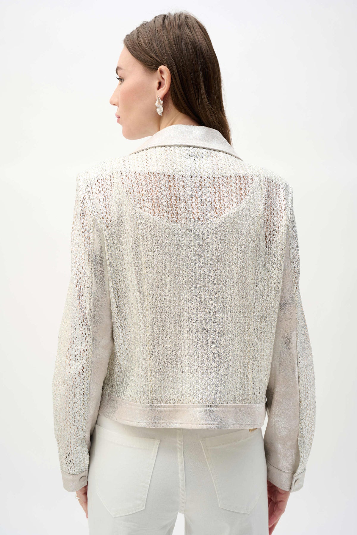 Joseph Ribkoff Faux Suede Foiled Knit Moto Jacket