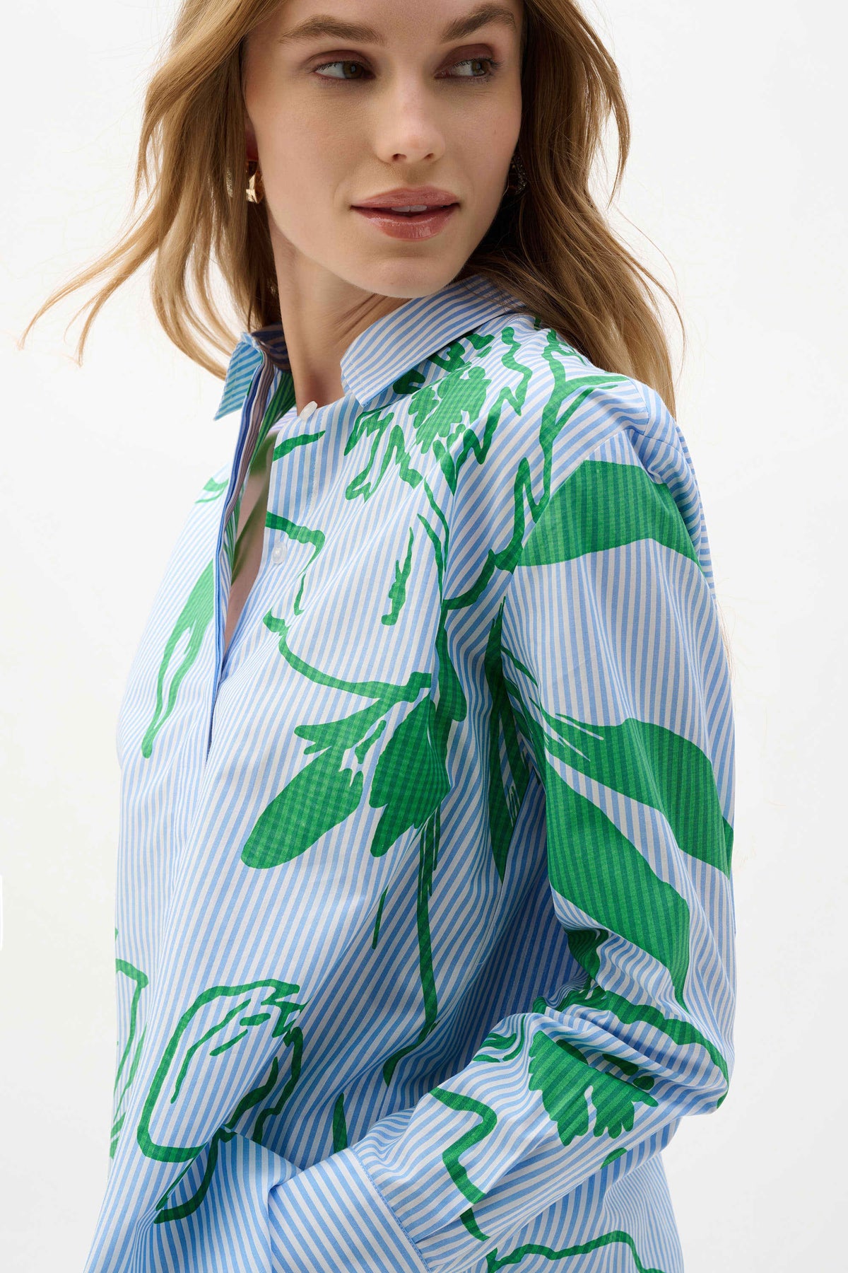Cotton Stripe Floral Print Boxy Blouse - Lucindas on-line