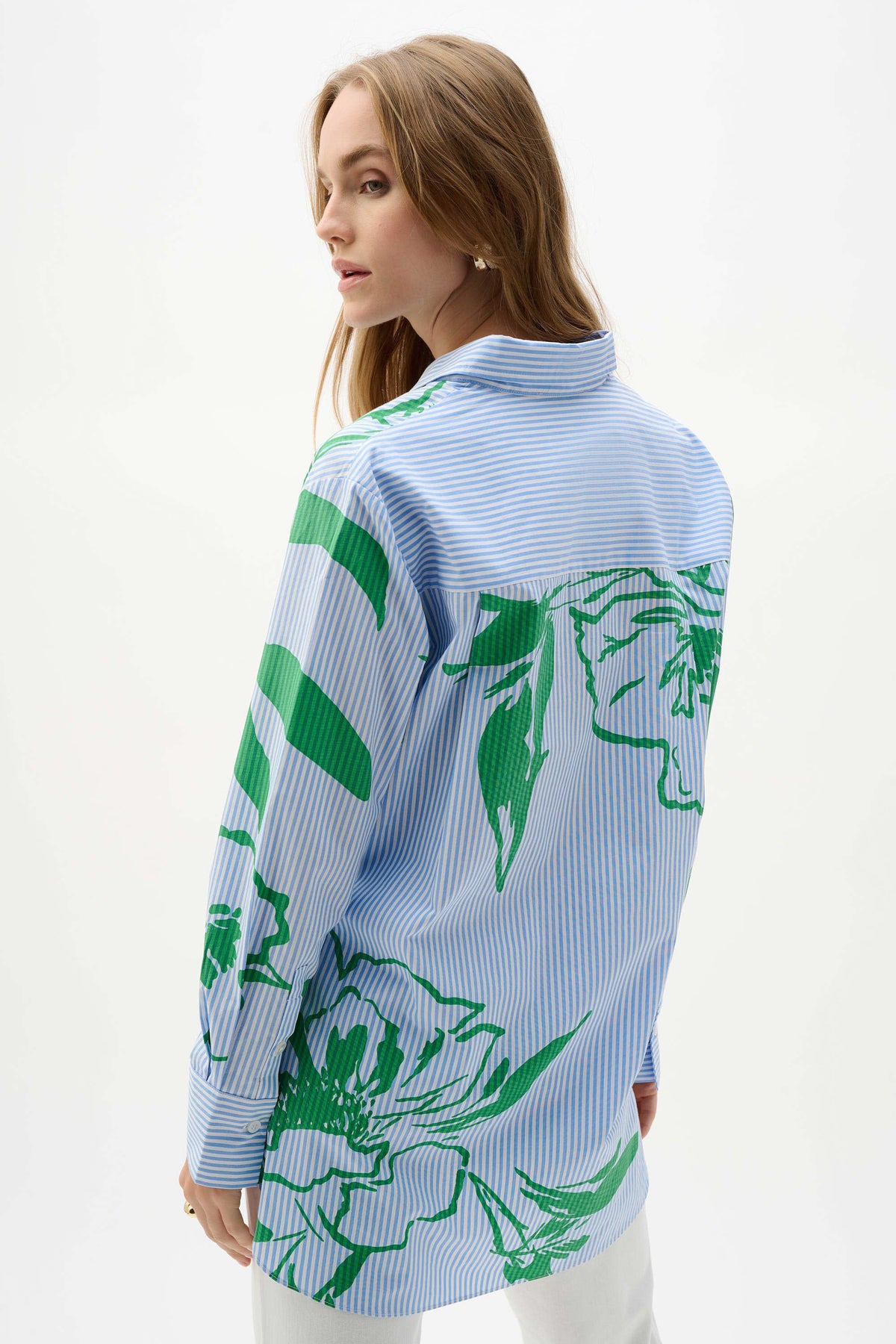 Cotton Stripe Floral Print Boxy Blouse - Lucindas on-line