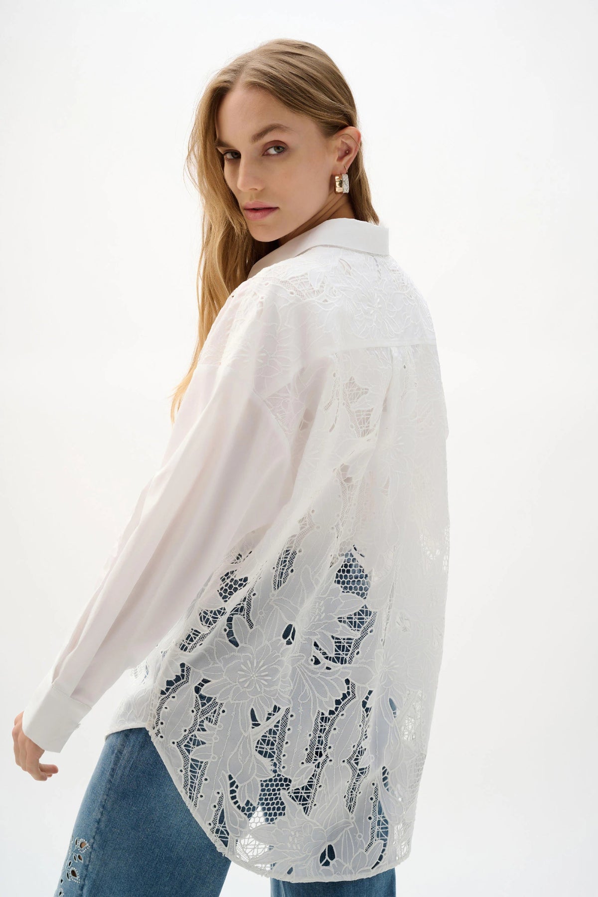 Joseph Ribkoff Cotton Lace Boxy Shirt With Embroidery