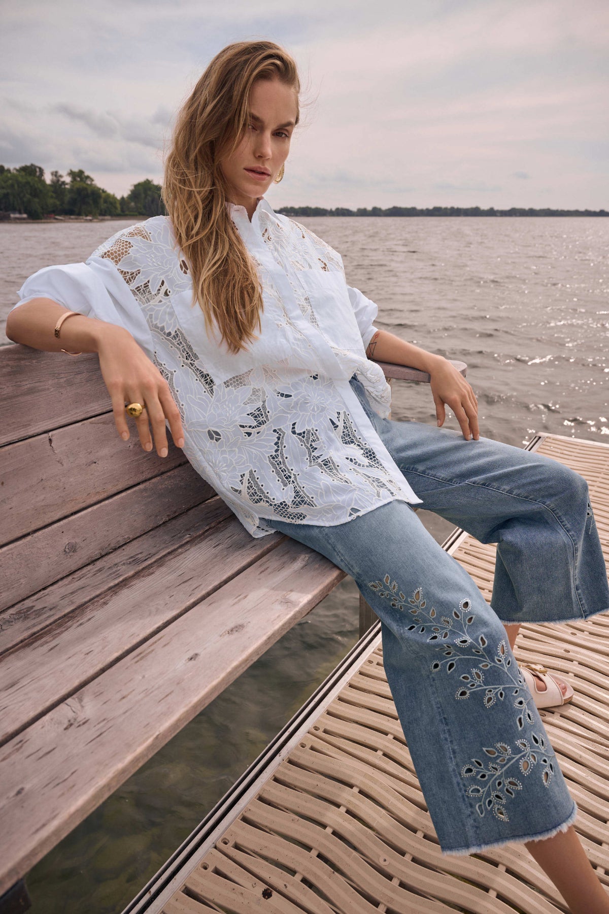 Joseph Ribkoff Cotton Lace Boxy Shirt With Embroidery