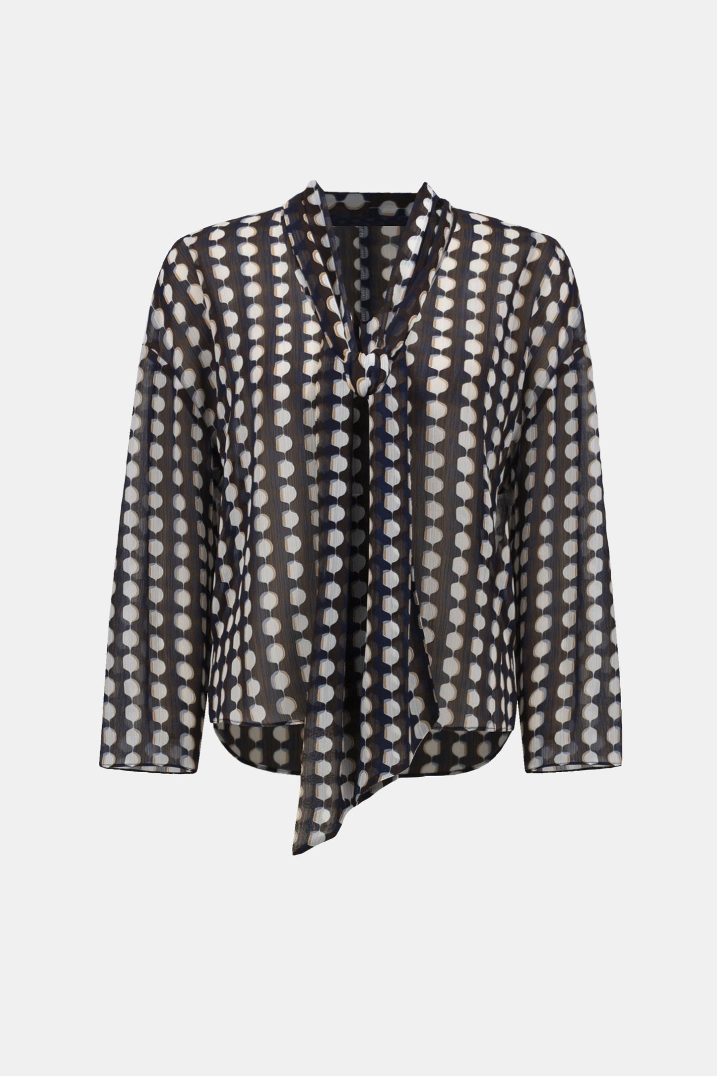 Chiffon Geometric-Print Tie-Neck Blouse