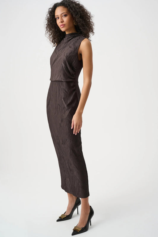 Pleated Satin Sleeveless Midi Dress