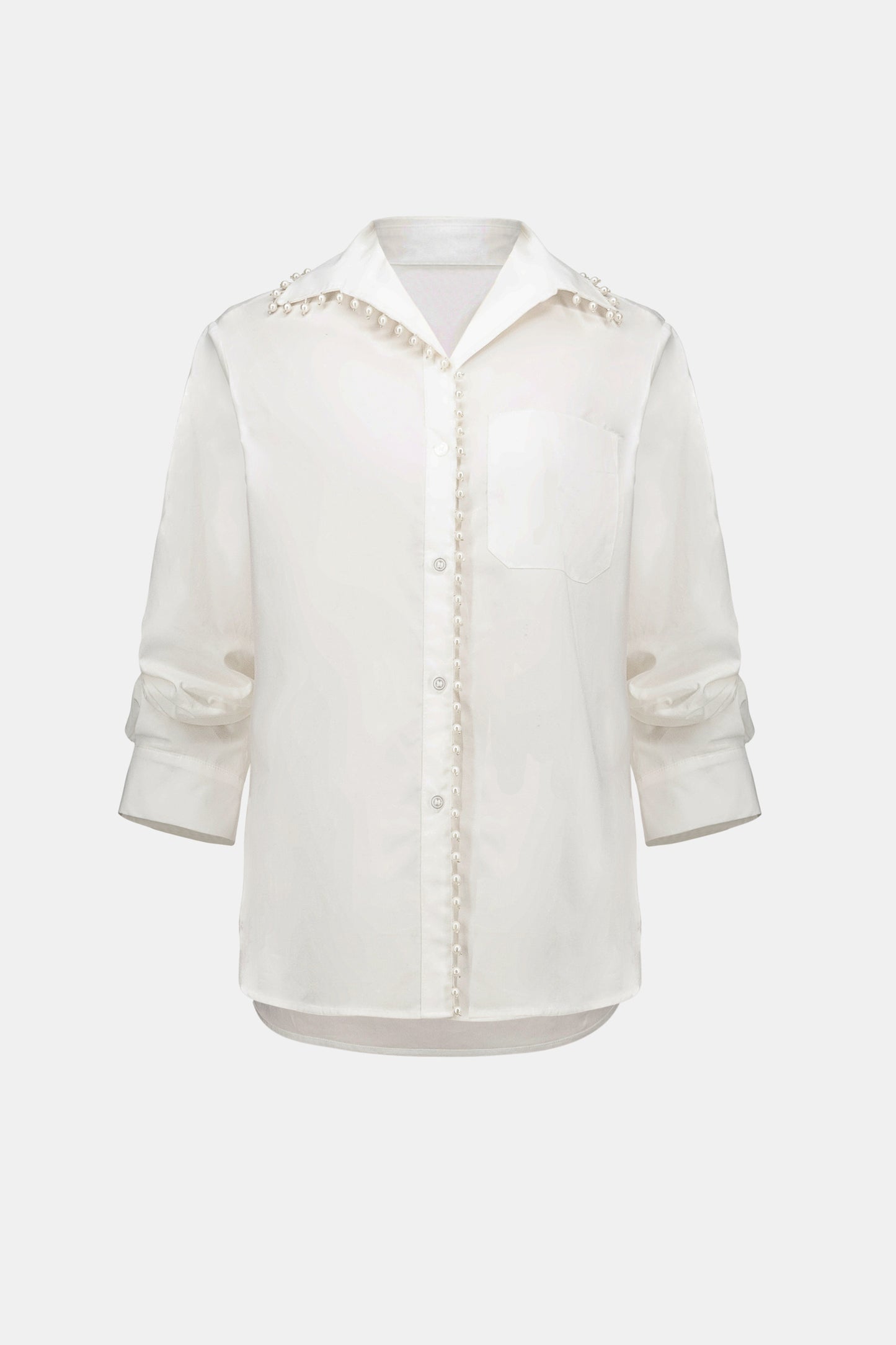 Cotton Poplin Pearl Trim Boxy Blouse