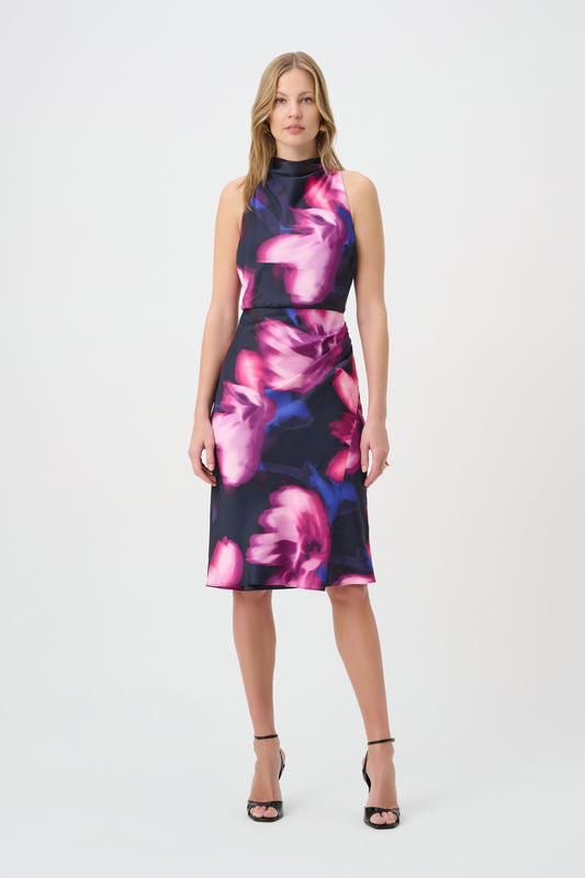 Floral Print Satin Halter Neck Dress - Lucindas on-line