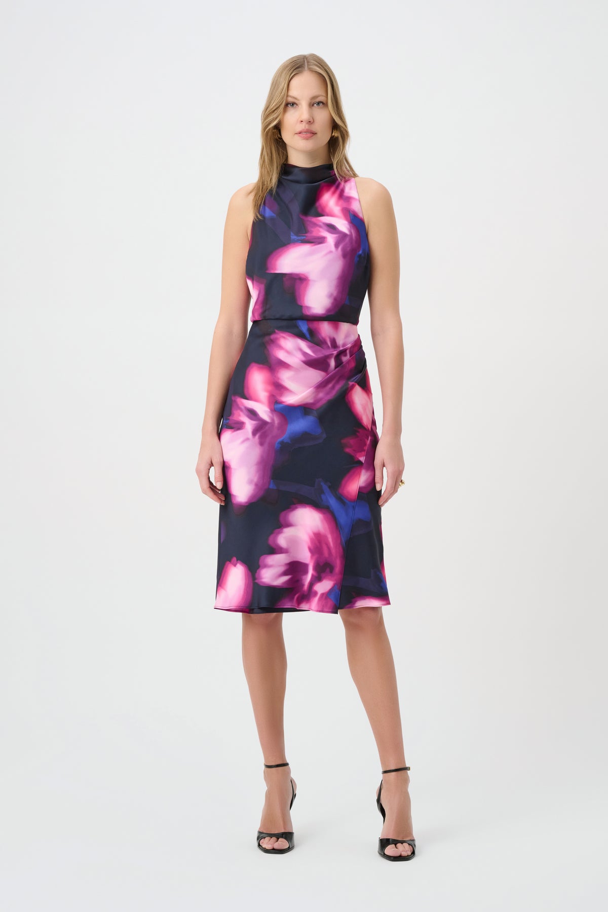 Floral Print Satin Halter Neck Dress - Lucindas on-line