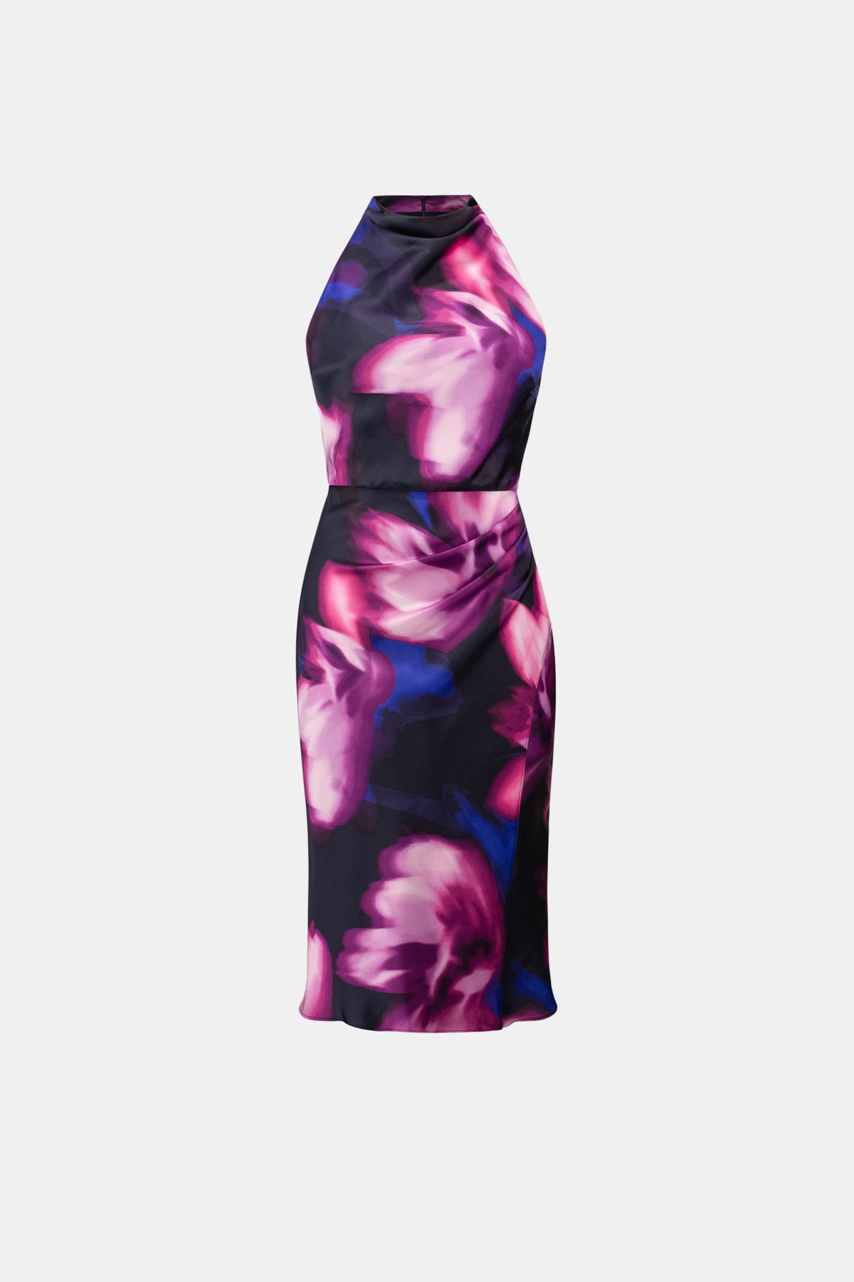 Floral Print Satin Halter Neck Dress