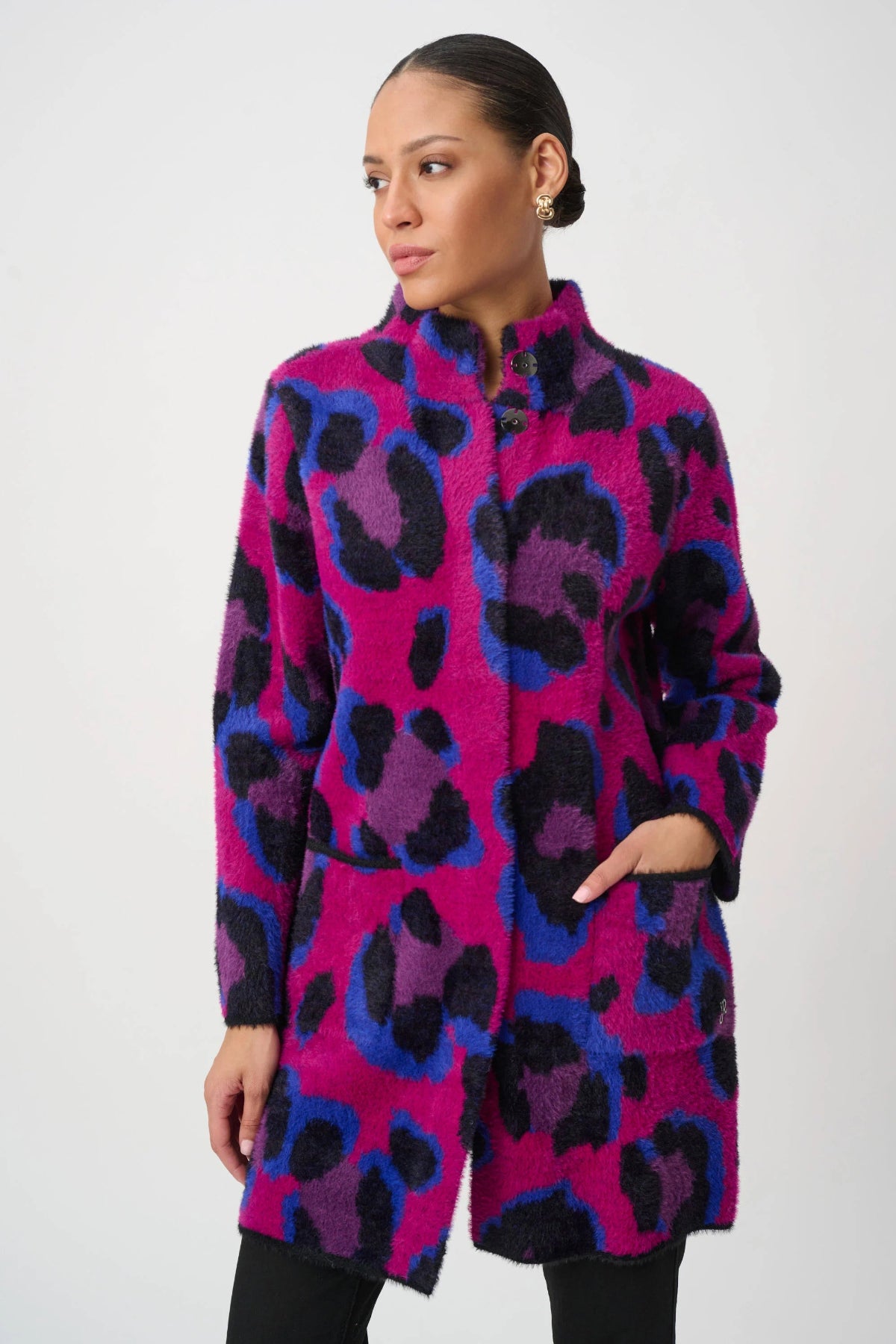 Fuzzy Leopard Print Sweater Coat
