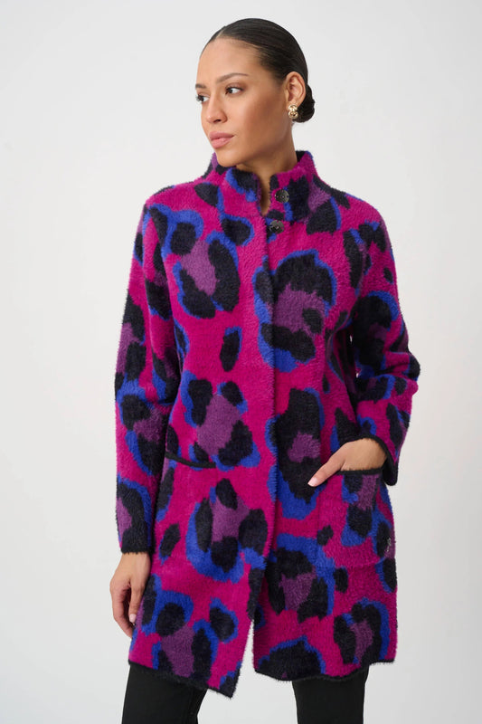 Fuzzy Leopard Print Sweater Coat