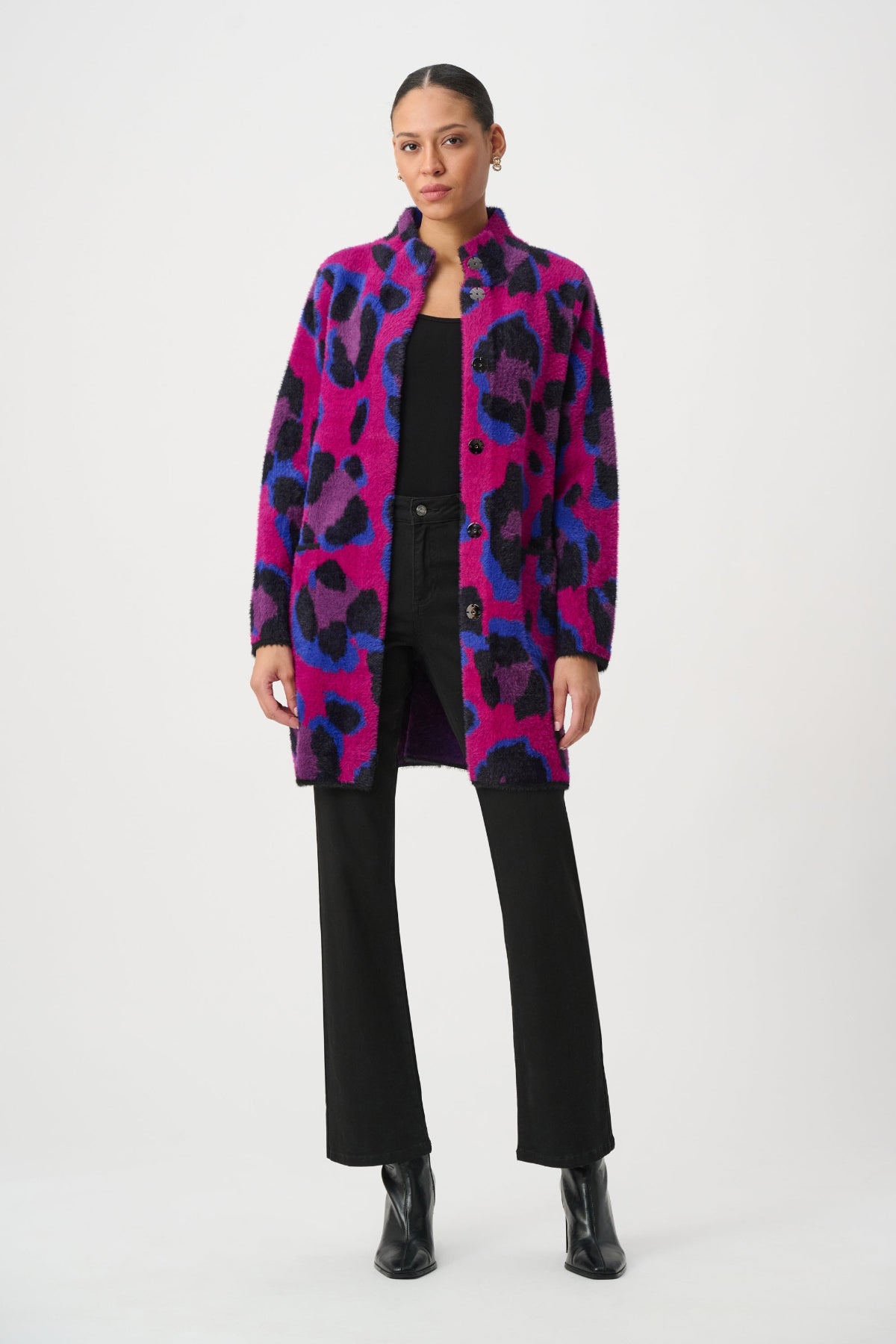Fuzzy Leopard Print Sweater Coat