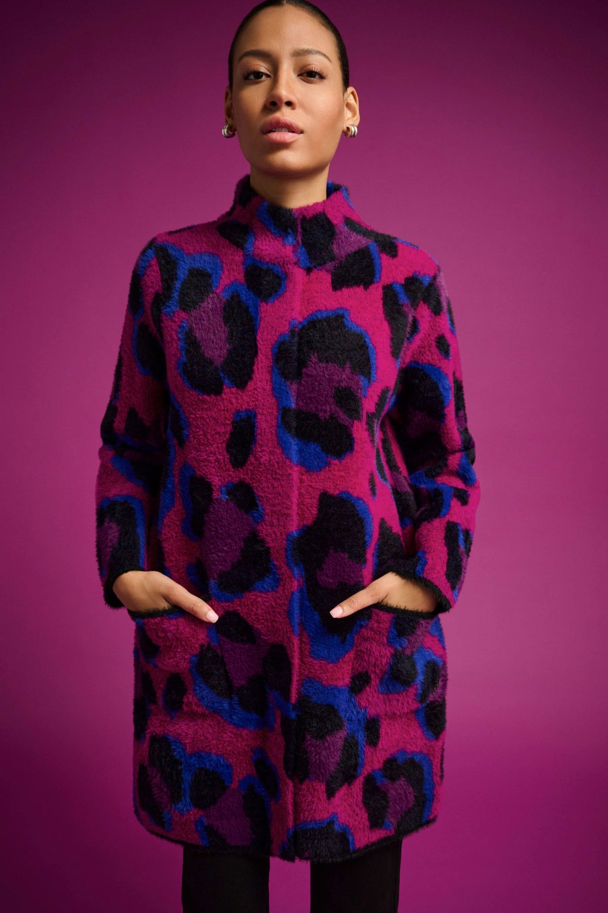Fuzzy Leopard Print Sweater Coat