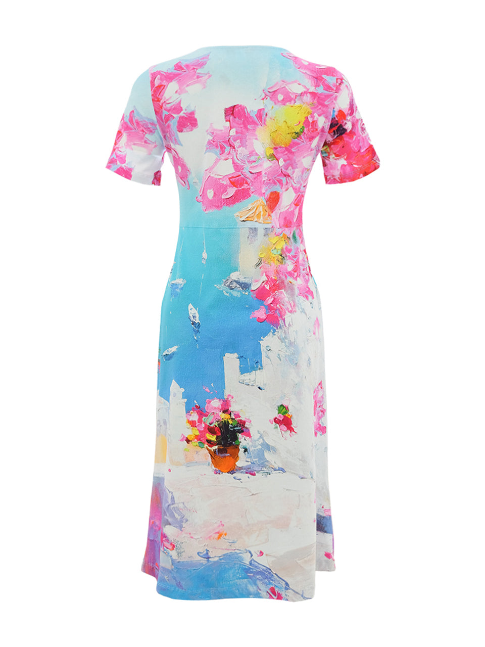 Summer in Santorini Print Fit & Flare Dress