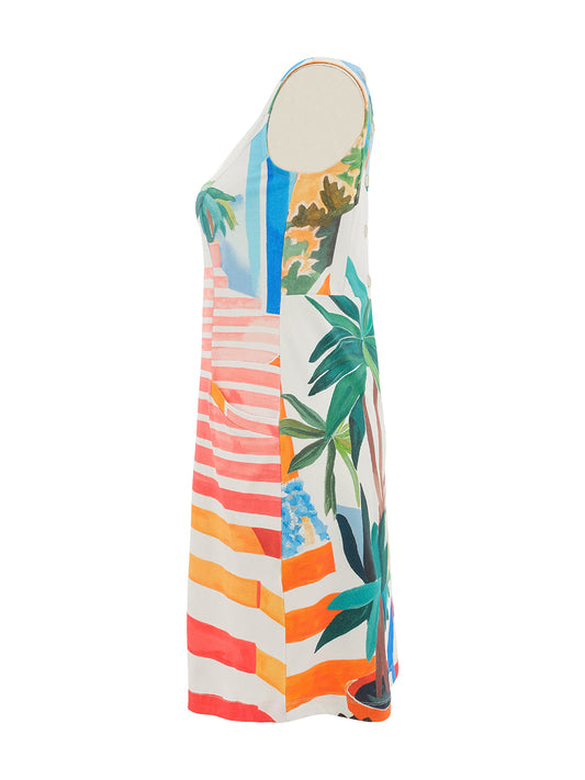 Pots on the Stairs Sleeveless V Neck Dress