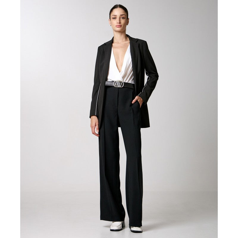 Access Black Single-button Blazer with white piping details