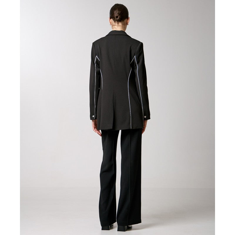 Access Black Single-button Blazer with white piping details