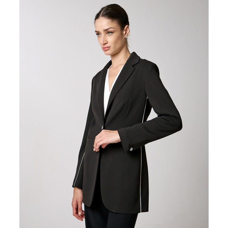 Access Black Single-button Blazer with white piping details