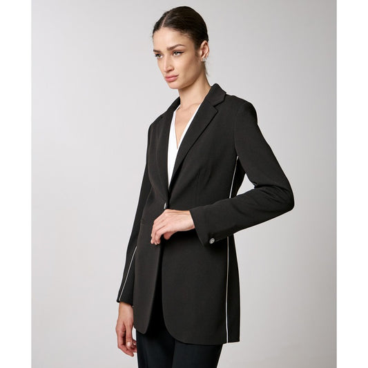 Access Black Single-button Blazer with white piping details