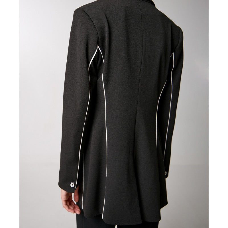 Access Black Single-button Blazer with white piping details