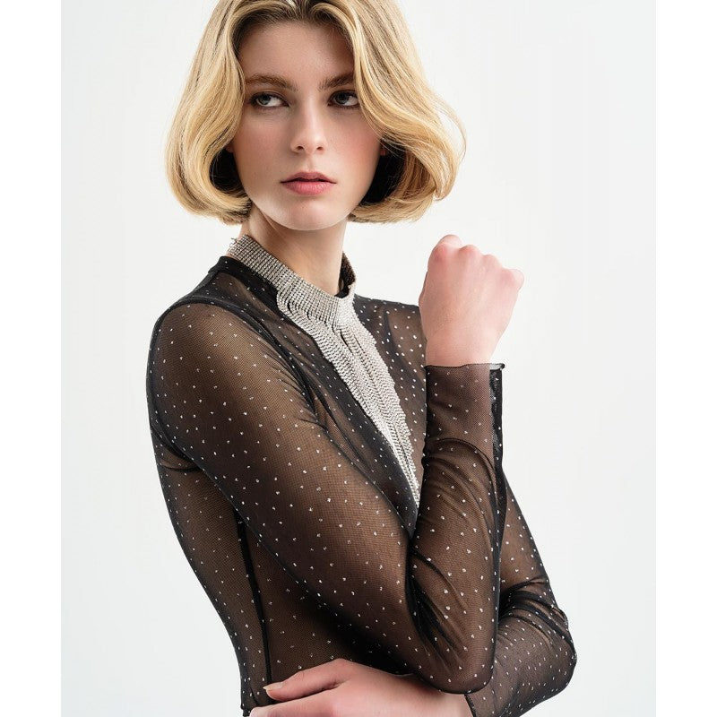 Long Sleeve Glitter Mesh Top 34-2007 - Lucindas on-line