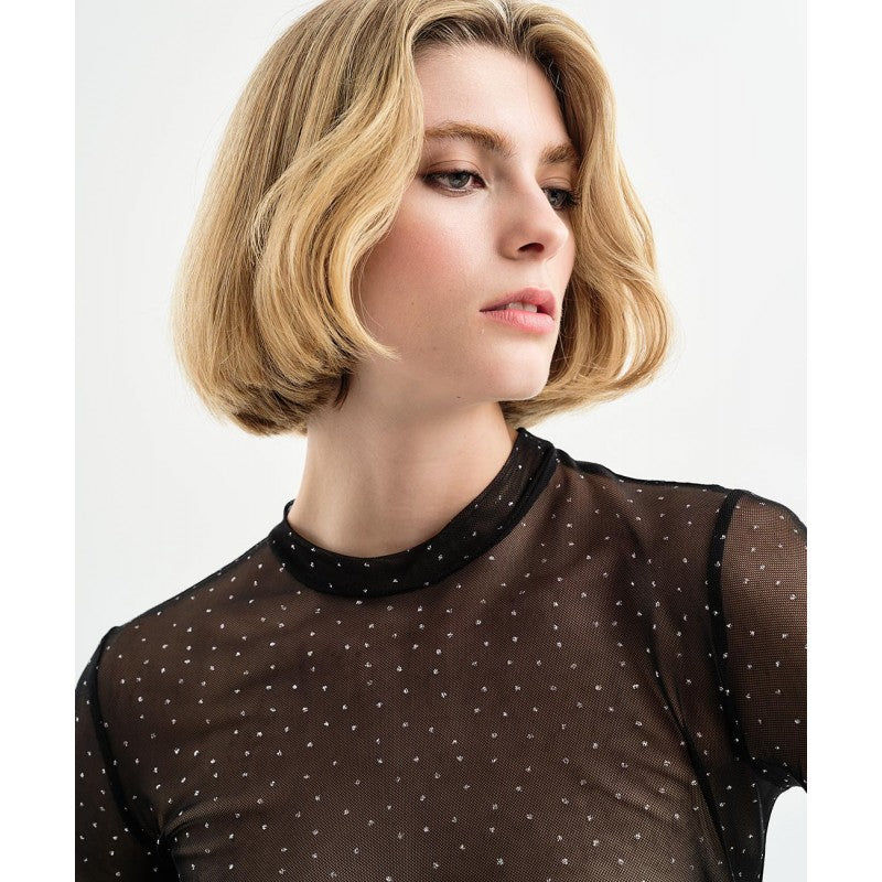 Long Sleeve Glitter Mesh Top 34-2007 - Lucindas on-line