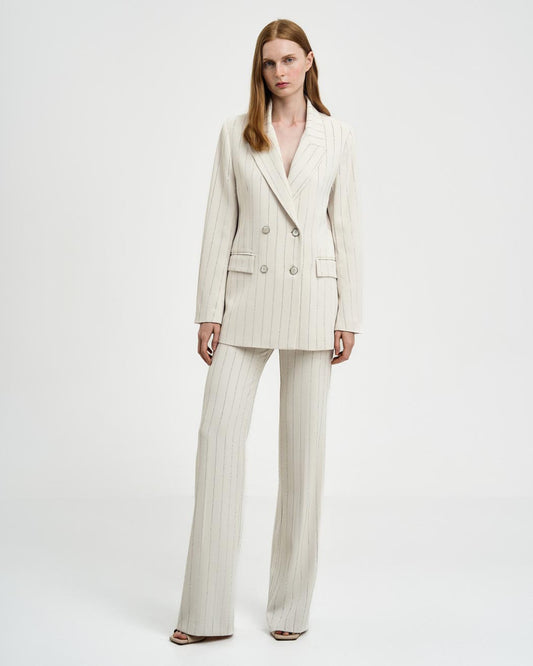 Access Double-breasted Blazer with Rhinestone stripes