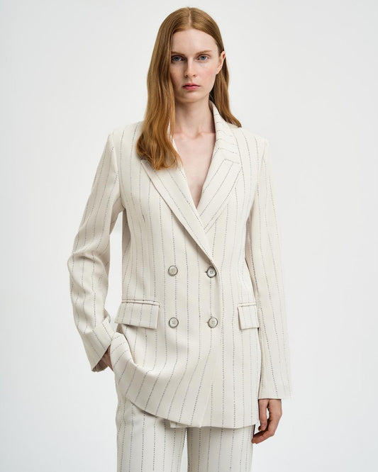 Access Double-breasted Blazer with Rhinestone stripes
