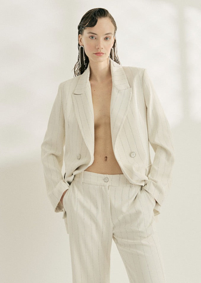 Double-breasted Blazer with Rhinestone stripes 43-1072
