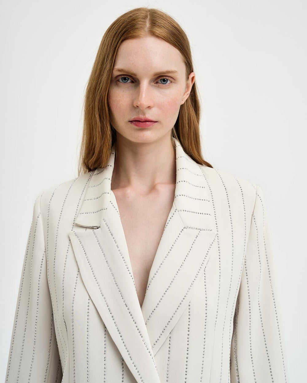 Access Double-breasted Blazer with Rhinestone stripes