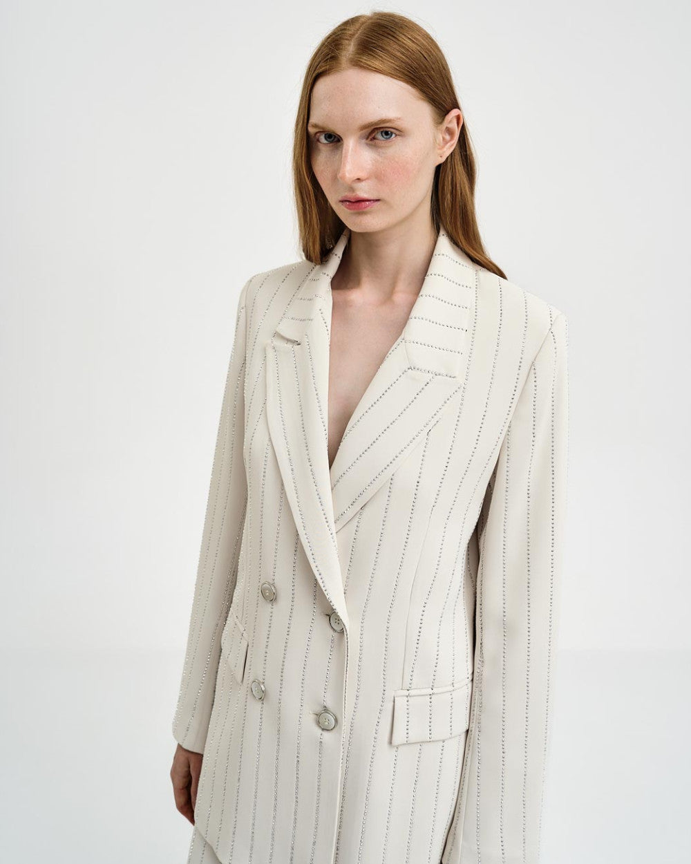 Access Double-breasted Blazer with Rhinestone stripes