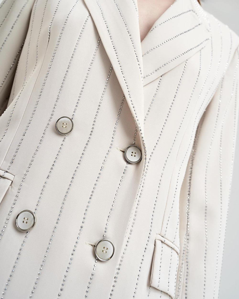 Access Double-breasted Blazer with Rhinestone stripes