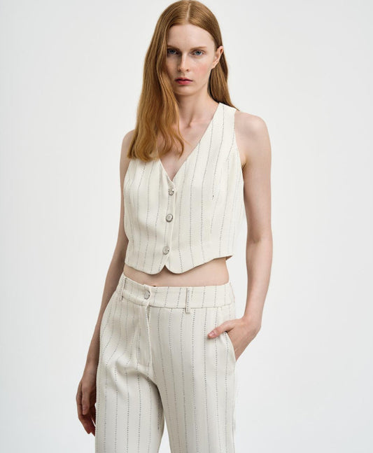 Access Offwhite Gilet with Rhinestone Stripes 43-2249