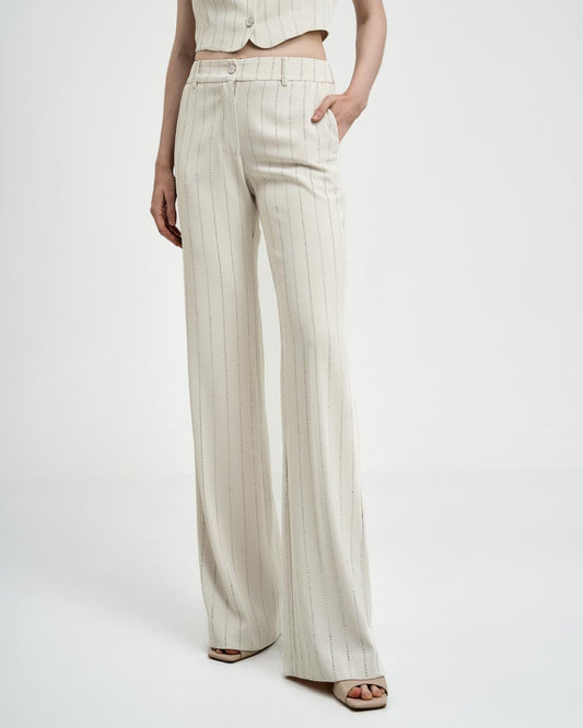 Wide Leg Trousers with Rhinestone stripes 43-5115