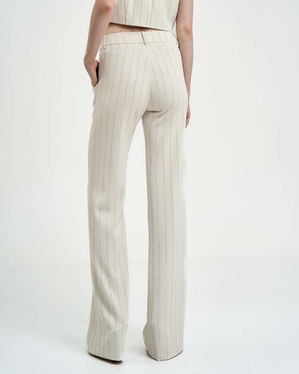 Wide Leg Trousers with Rhinestone stripes 43-5115