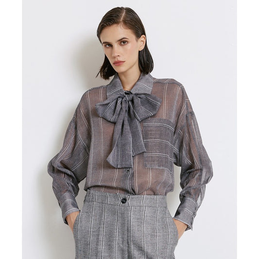 Access Fashion Striped shirt with Pussy Bow 44-7028