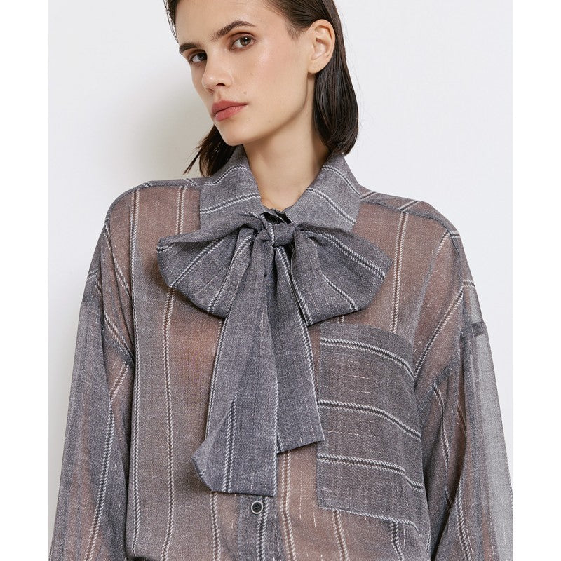 Access Fashion Striped shirt with Pussy Bow 44-7028